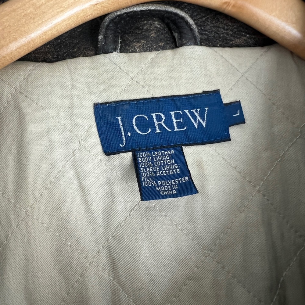 Vintage 90s J. Crew Leather Bomber Jacket Large Brown Worn Distressed Faded - Picture 9 of 12